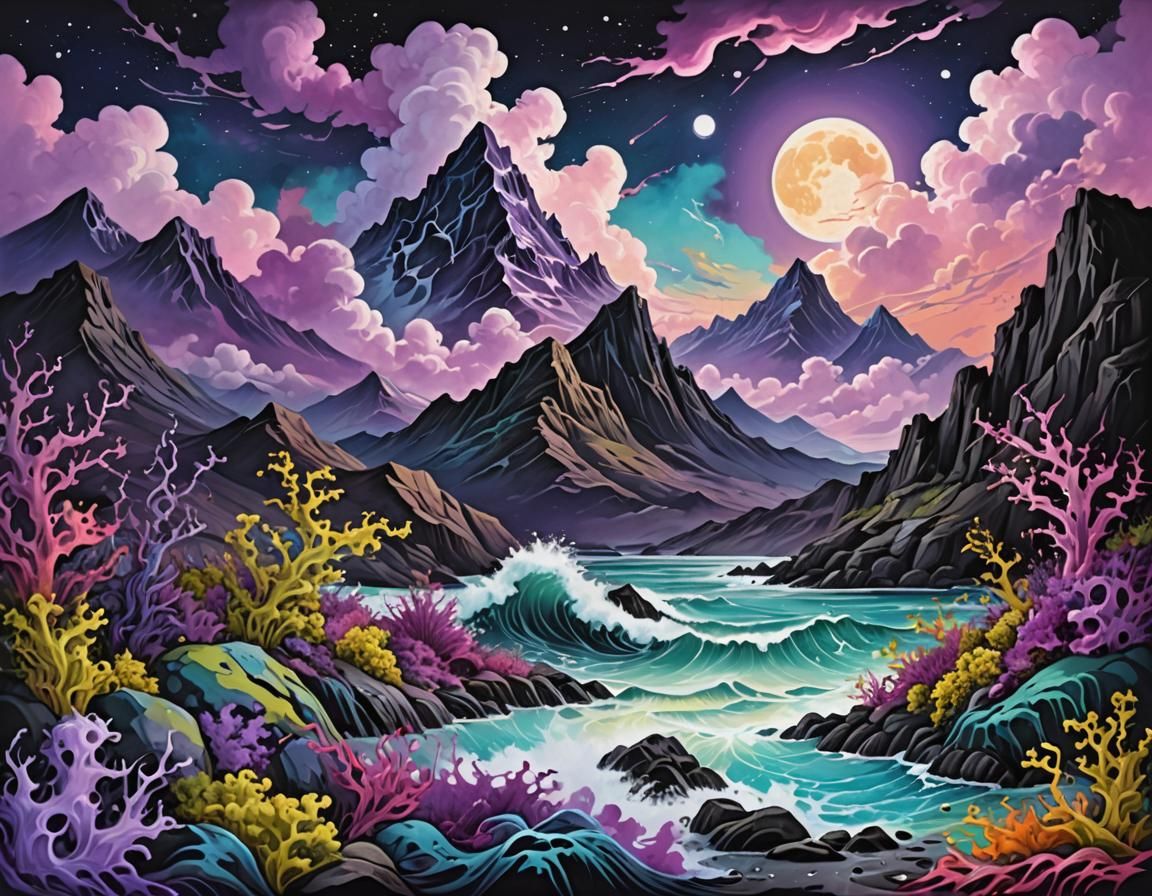 Celestial Shore: Graffiti Art with Seaweed