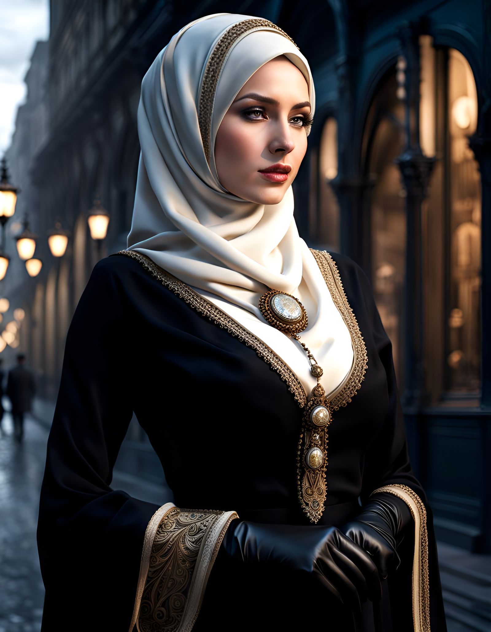Victorian Woman with Hijab in Detailed Digital Art