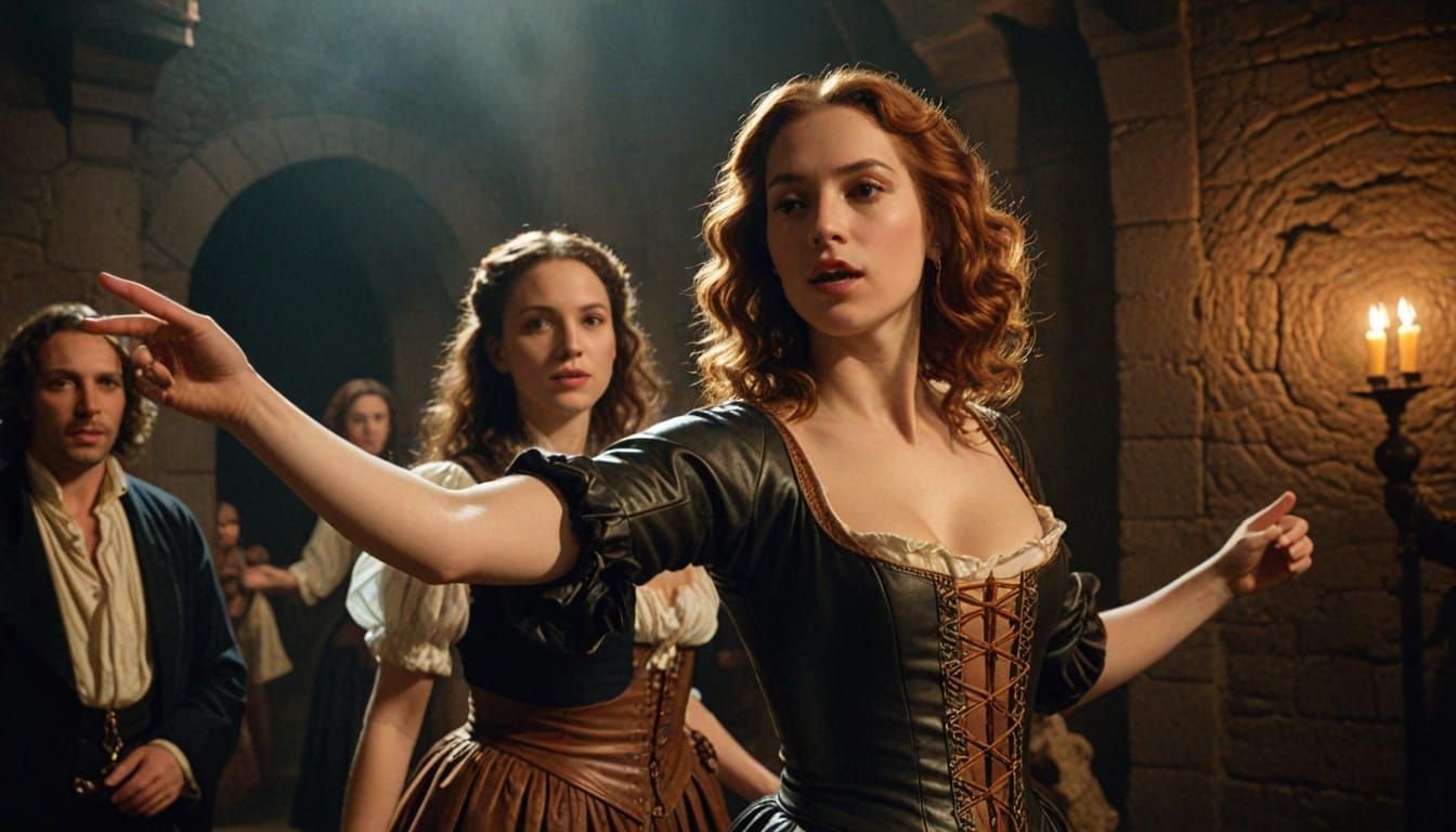 Mysterious Dancer in a Dark Dungeon Scene