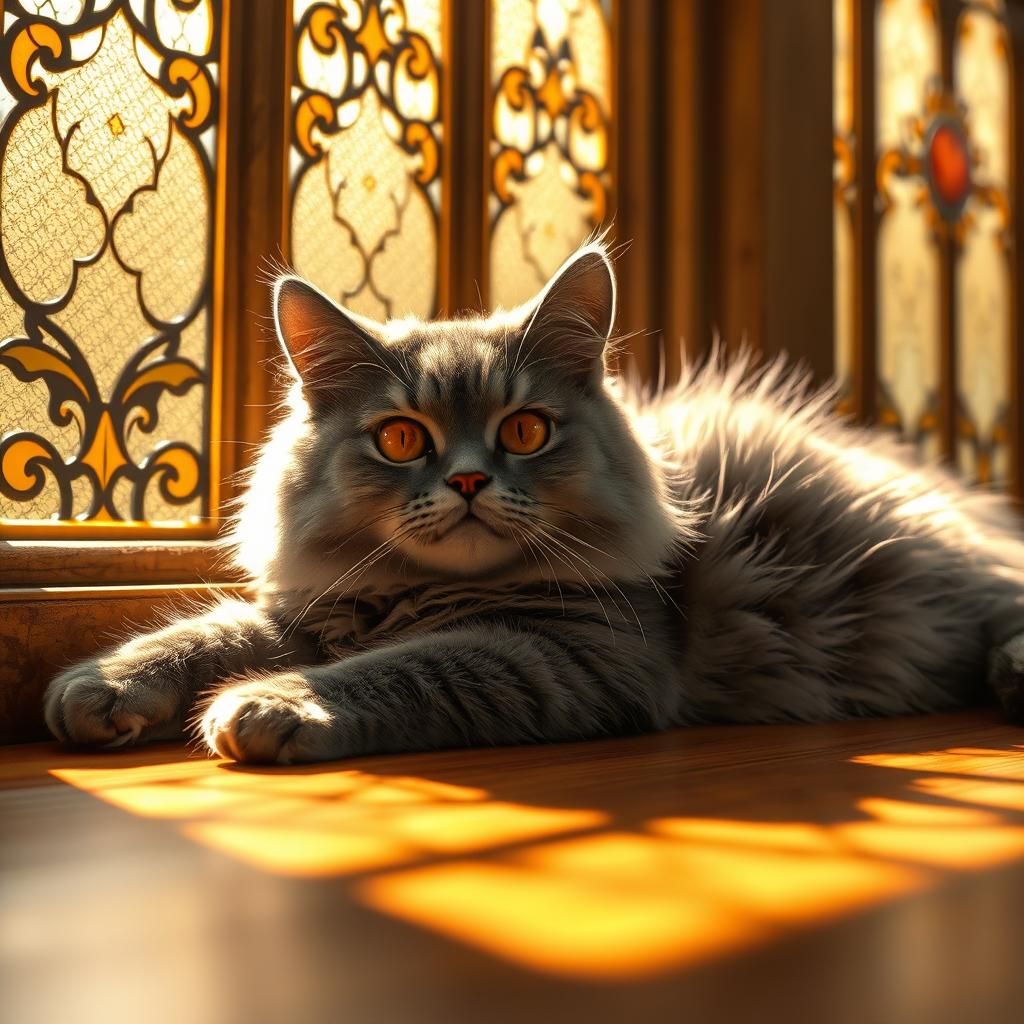 British Shorthair Cat Lounging in Sunlight, Fantasy Art