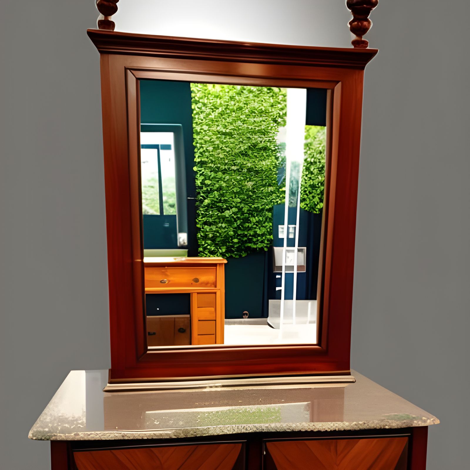 Cinematic Bathroom with Antique Double Mirror