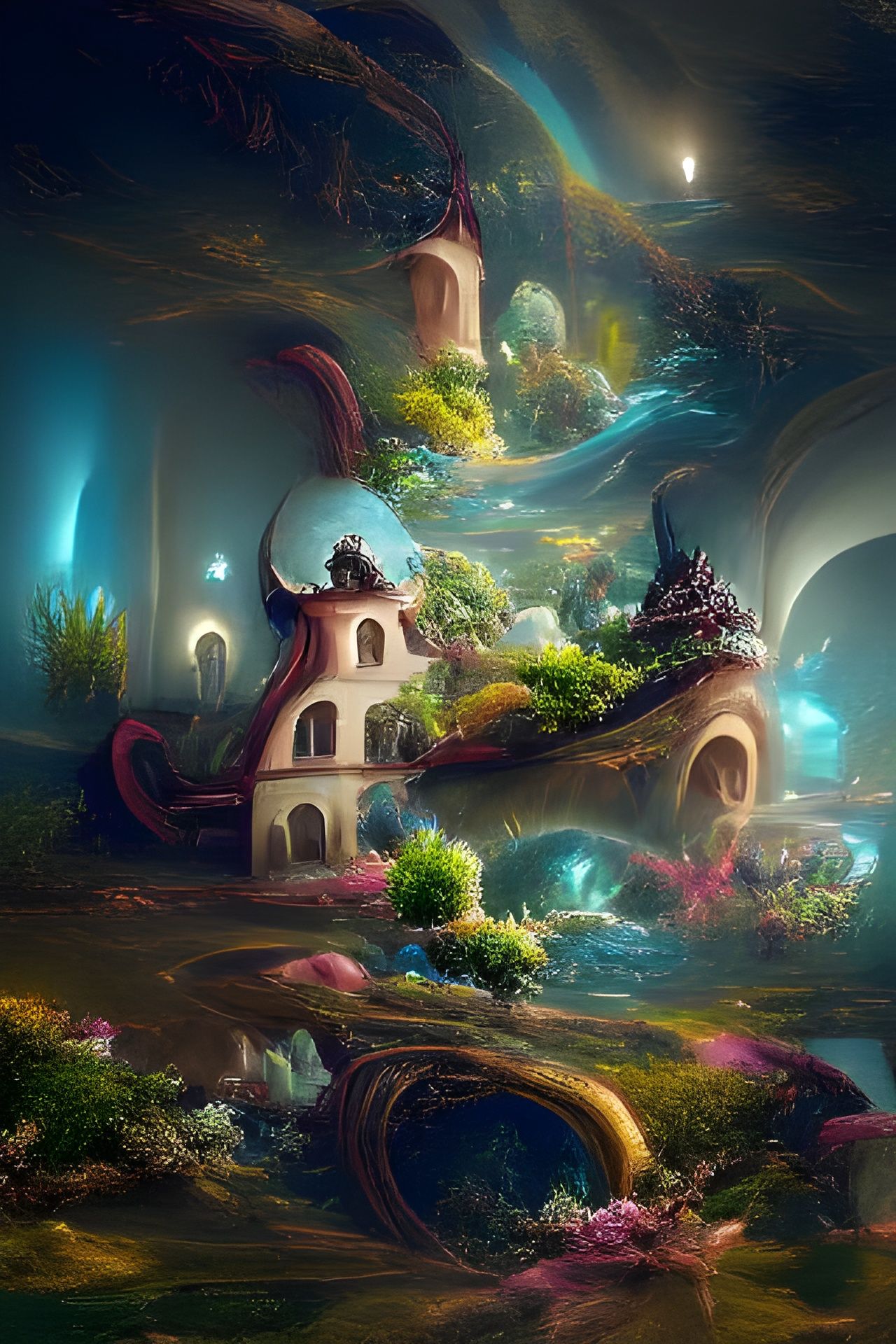Whimsical Faerie Village with Sci-Fi Elements