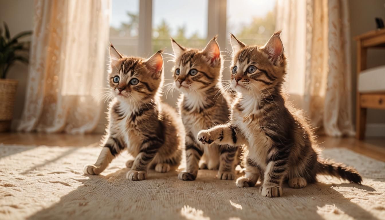 Kittens Play in Sun-Drenched Room: Concept Photography