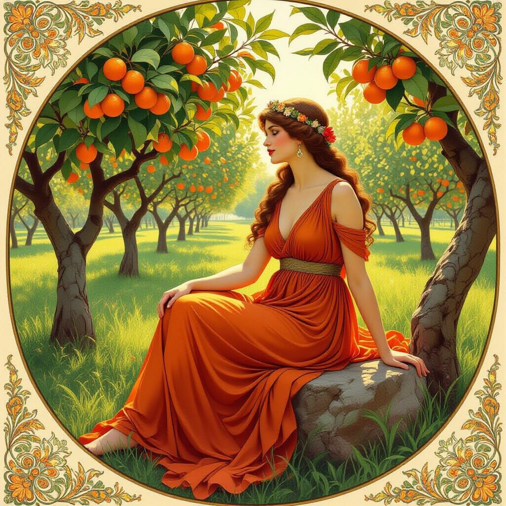 Italian Bergamot Goddess in Art Nouveau Style