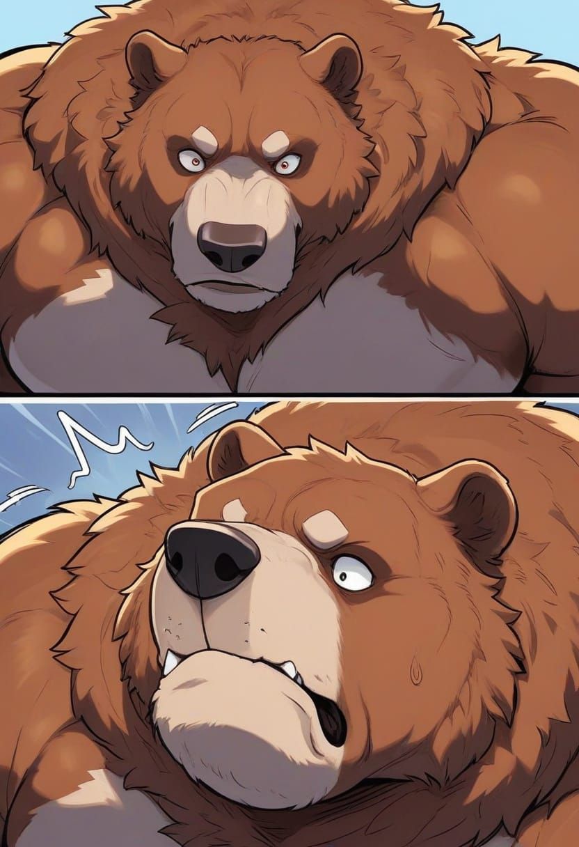 Muscular Bear Weightlifter Bench-Pressing Massive Weight