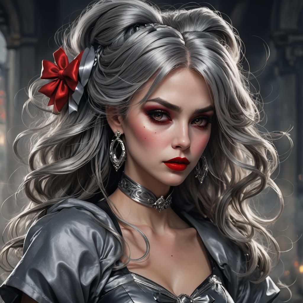 Stunning Woman with Grey Hair in Dark Fantasy Art