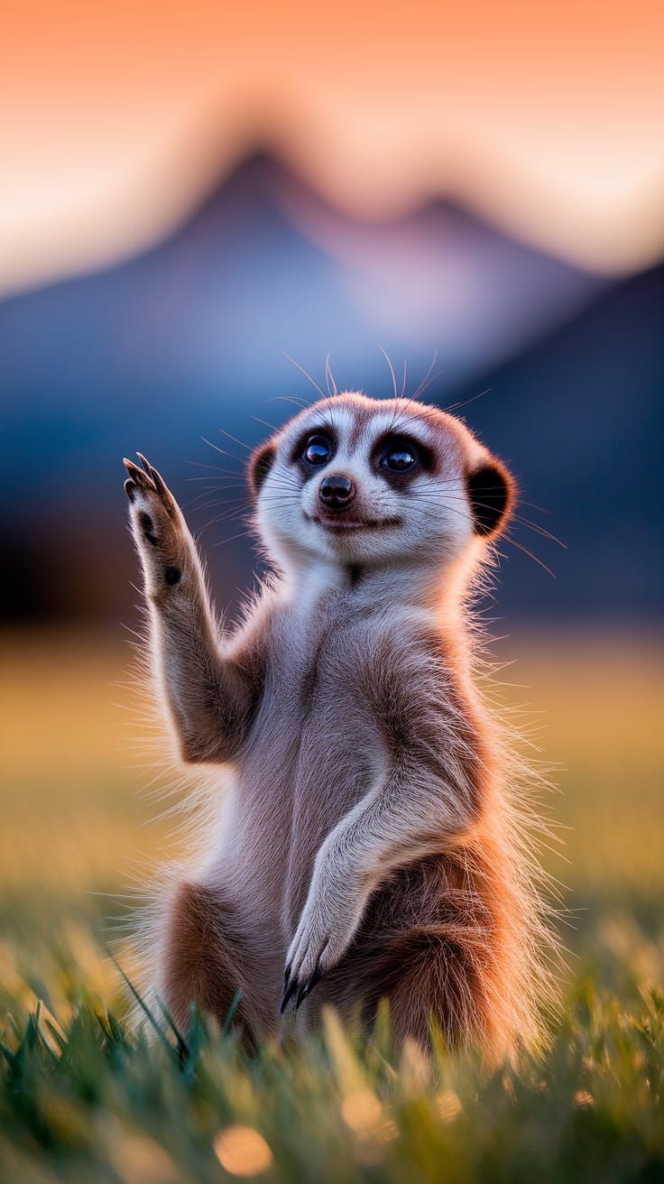 Meerkat Waving in Evening Light, Wildlife Photography