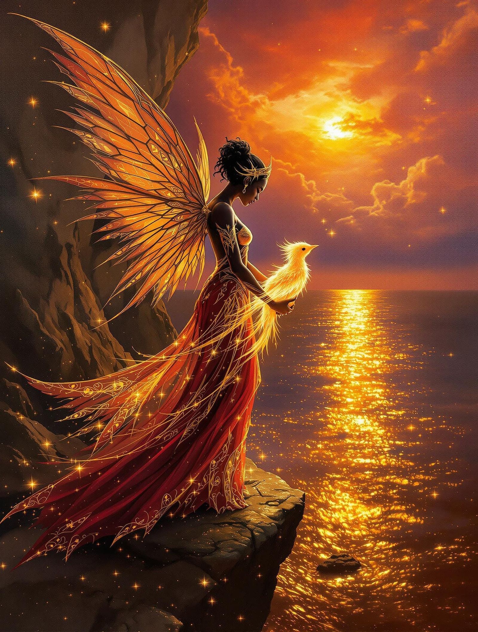 Intimate Portrait of a Fairy Amidst a Radiant, Surreal Lands...