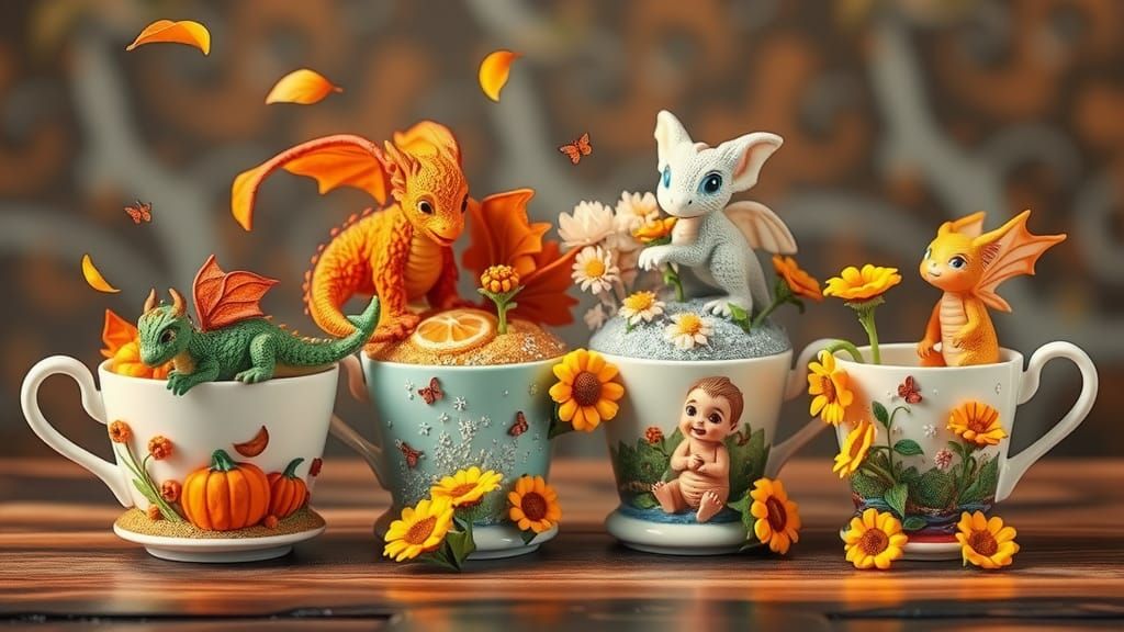 Seasonal Teacups: Dragons and Fairies in Miniature Worlds