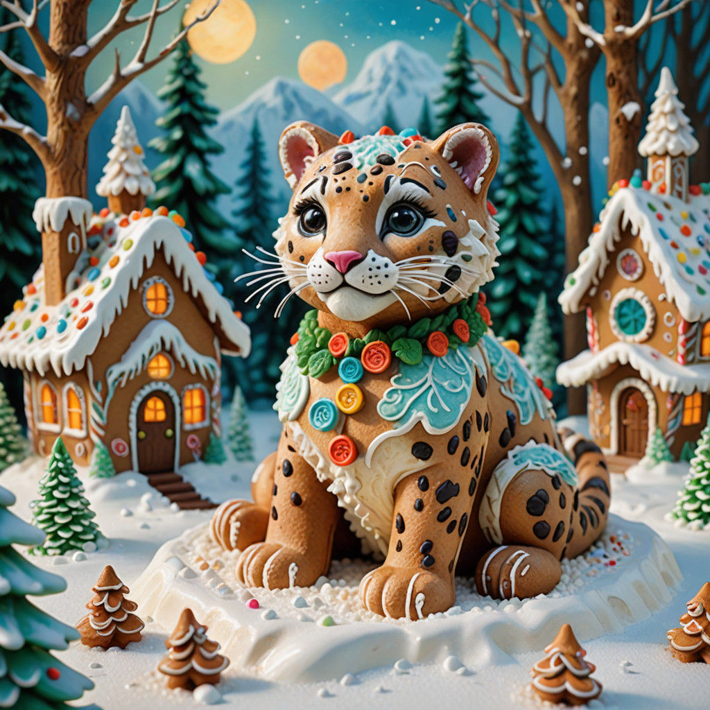 Whimsical Gingerbread Creatures in a Snowy Forest Wonderland