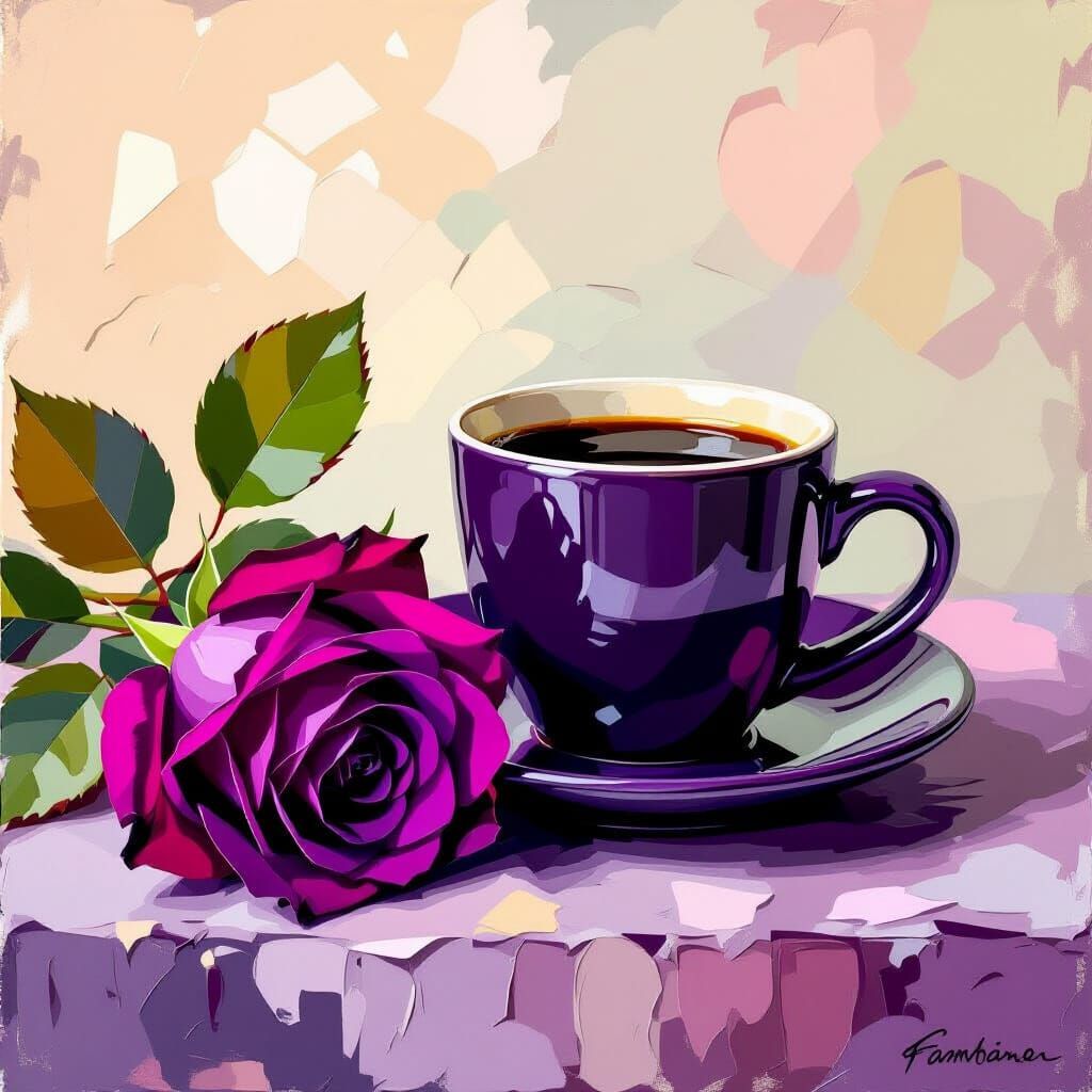 Impressionistic Purple Rose Beside Espresso Oil Painting