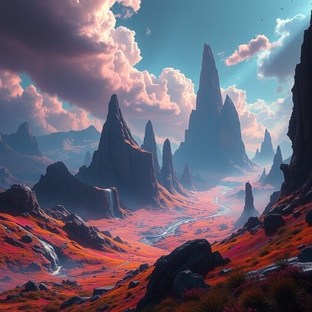Dazzling Sci-Fi Landscape in Vibrant Hues