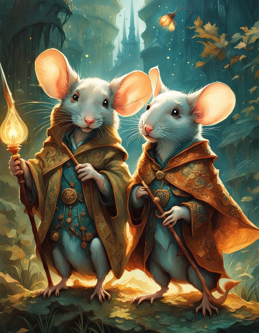 Wizard Mice Quest: Detailed Digital Painting