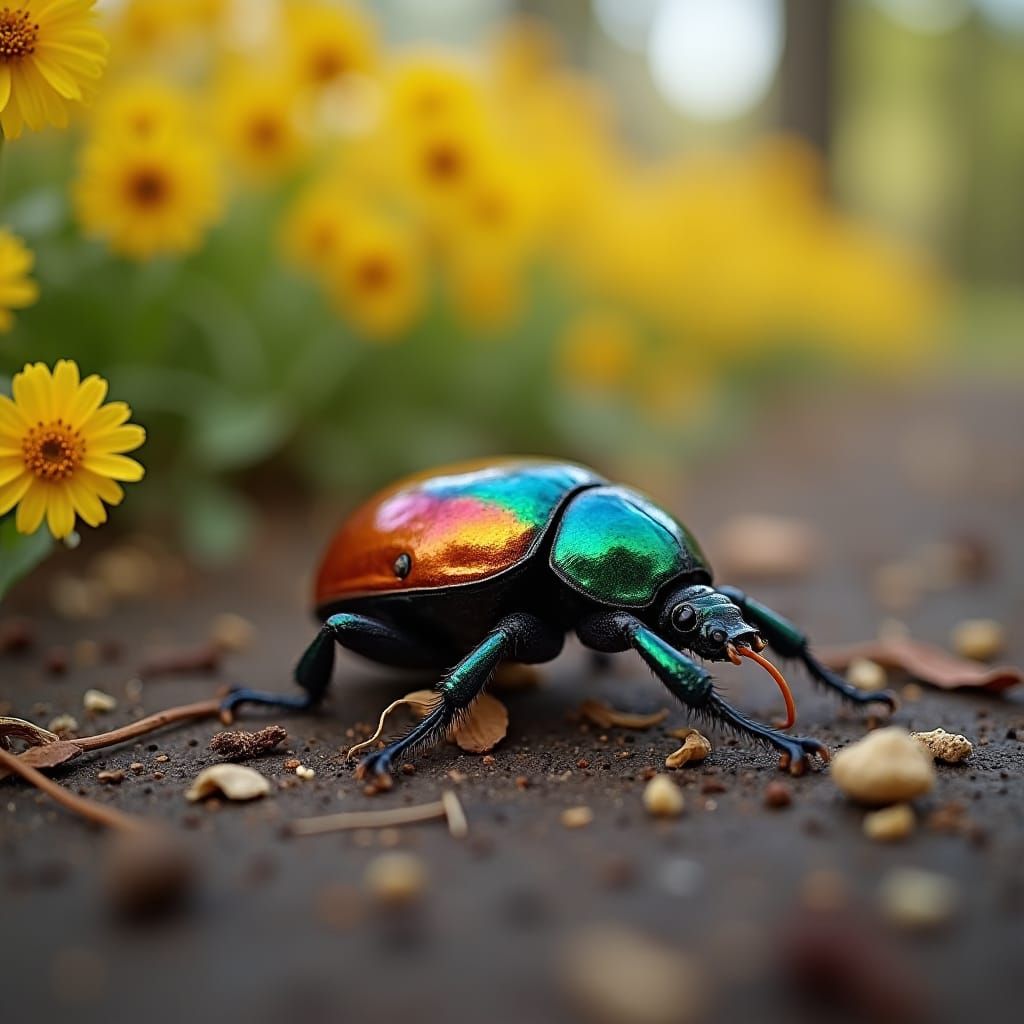 Macro View of a Shiny Rainbow Beetle