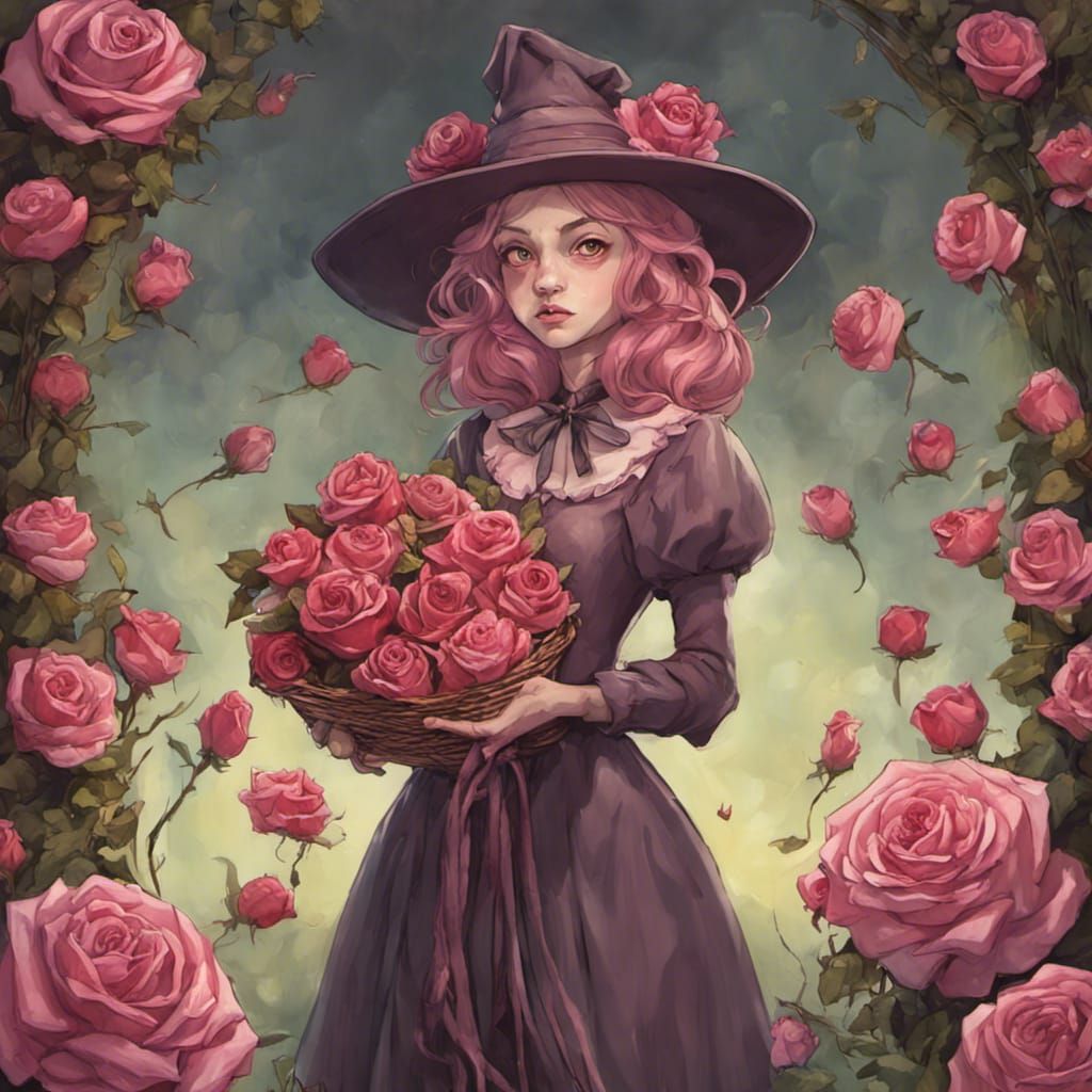 Rose Garden Witch Protecting Her Roses with Zentangle