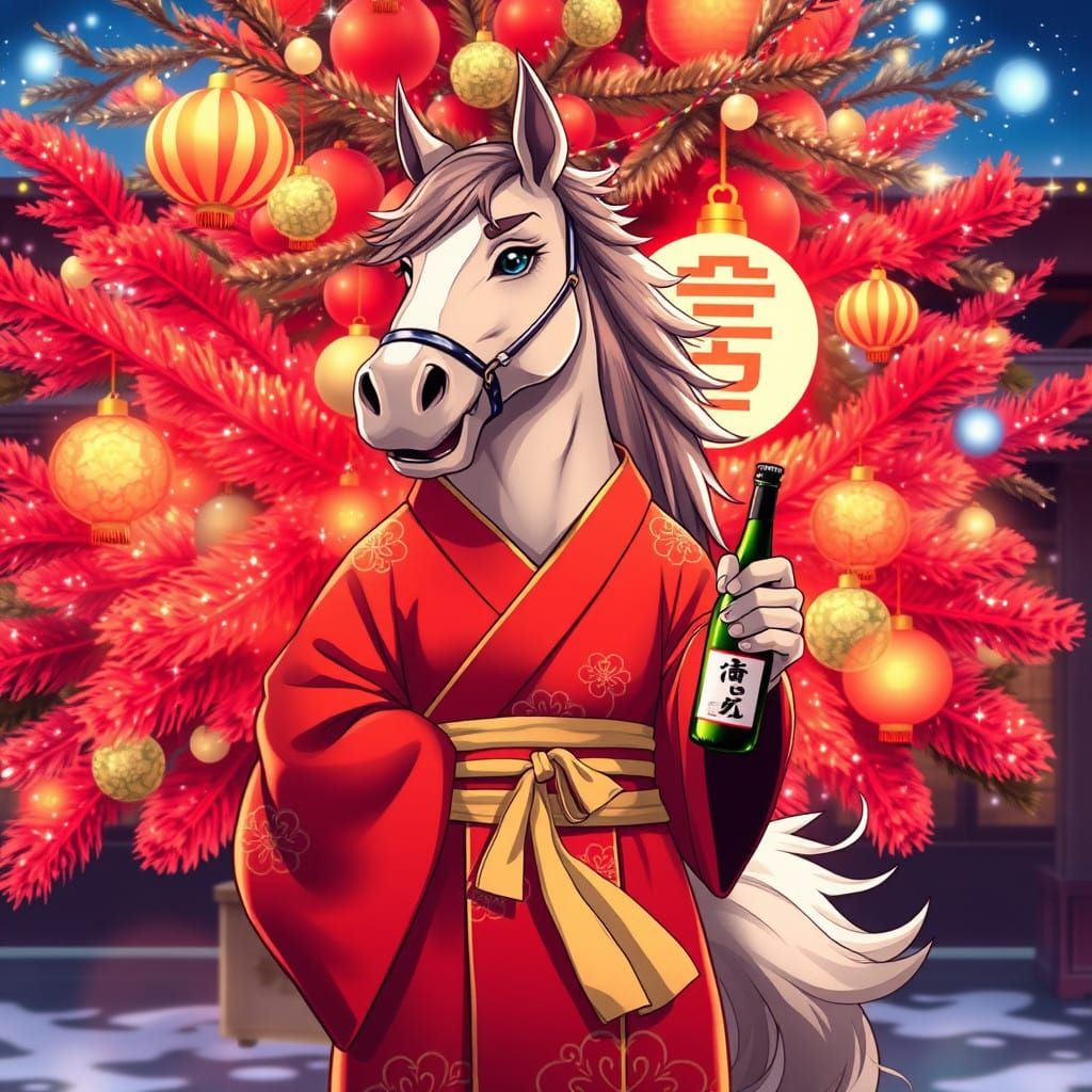 Japanese Centaur Celebrates New Year in Vibrant Kimono