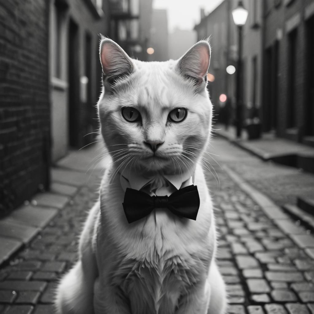 Film Noir Cat in Black and White City