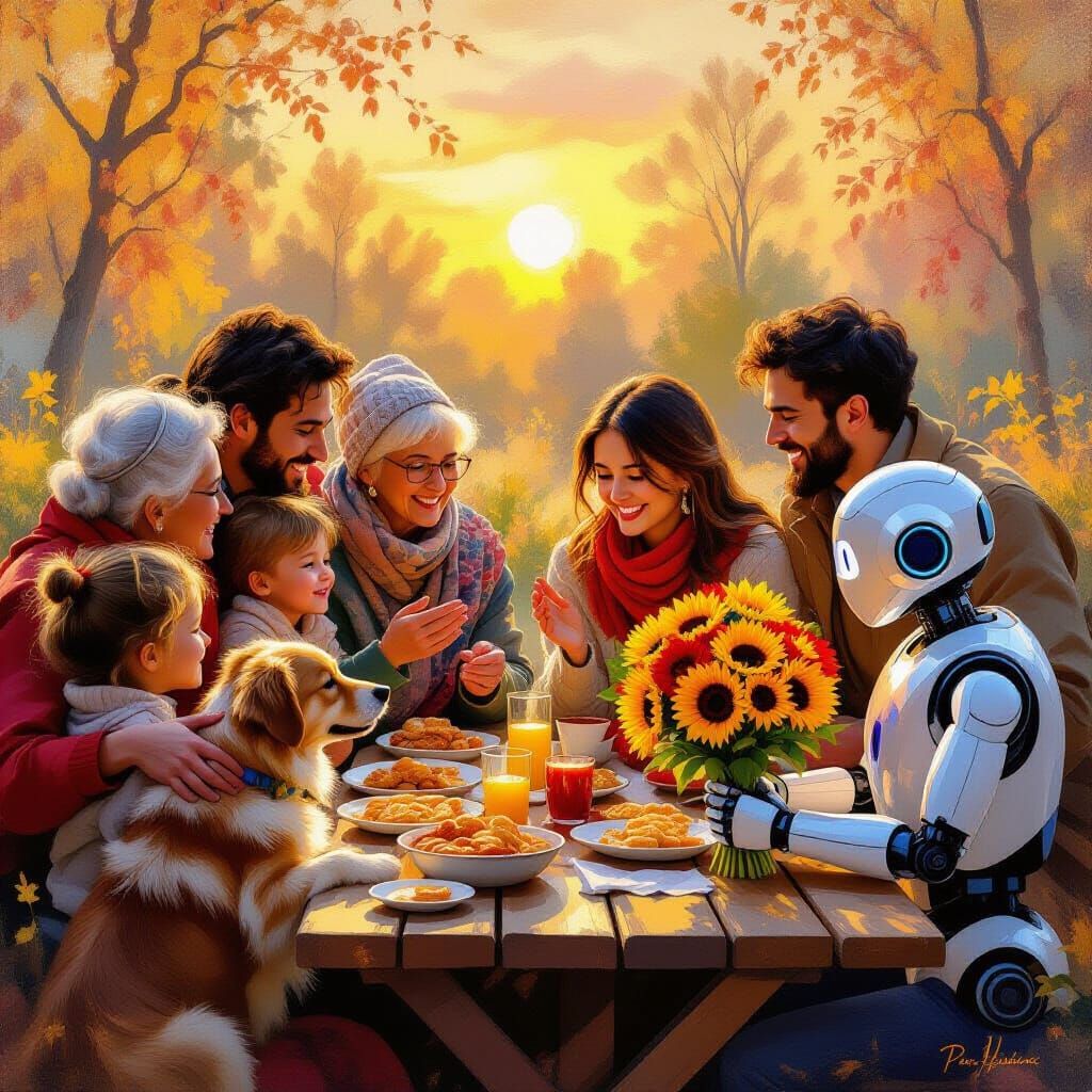 Heartwarming Community Sharing Food at Golden Hour Sunset