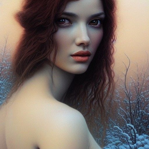 Woman with Snow Roses in Gothic Horror Style