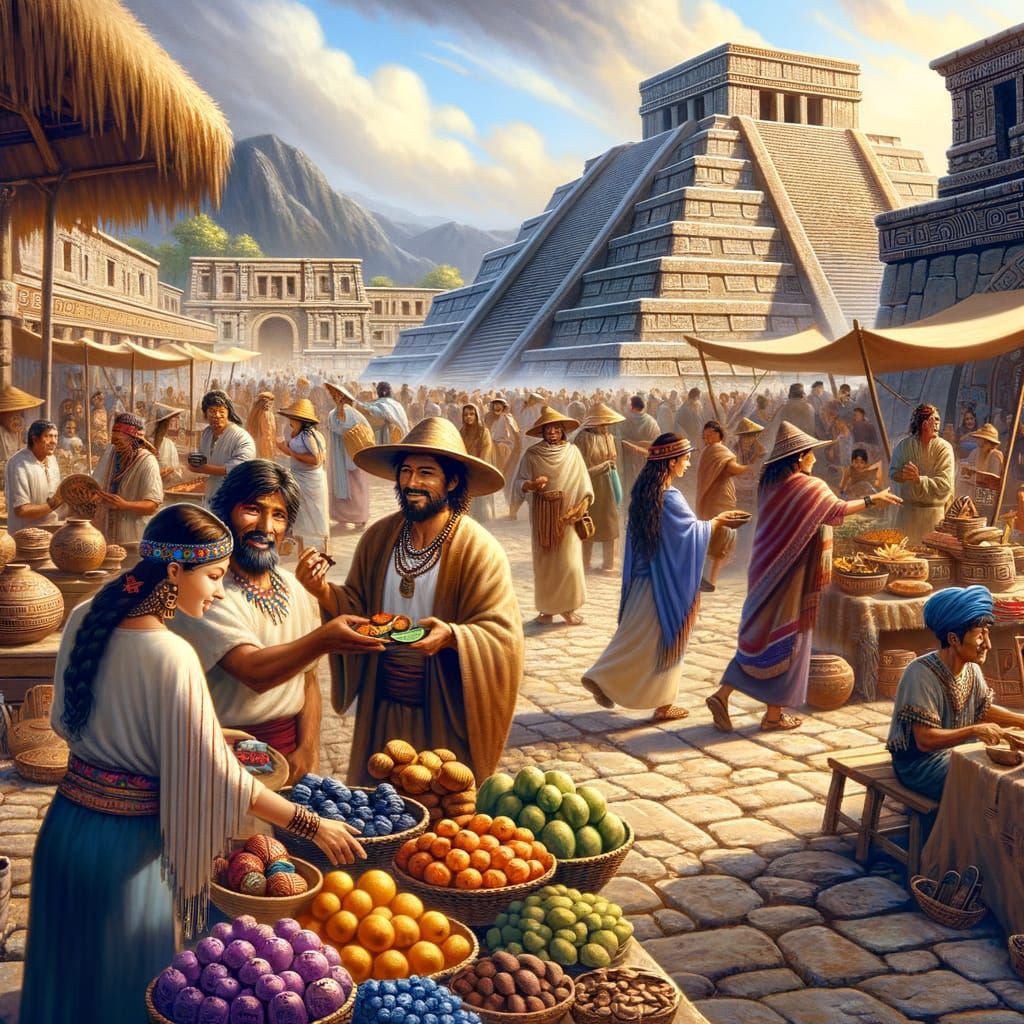 Bustling Aztec Marketplace During Peak Civilization
