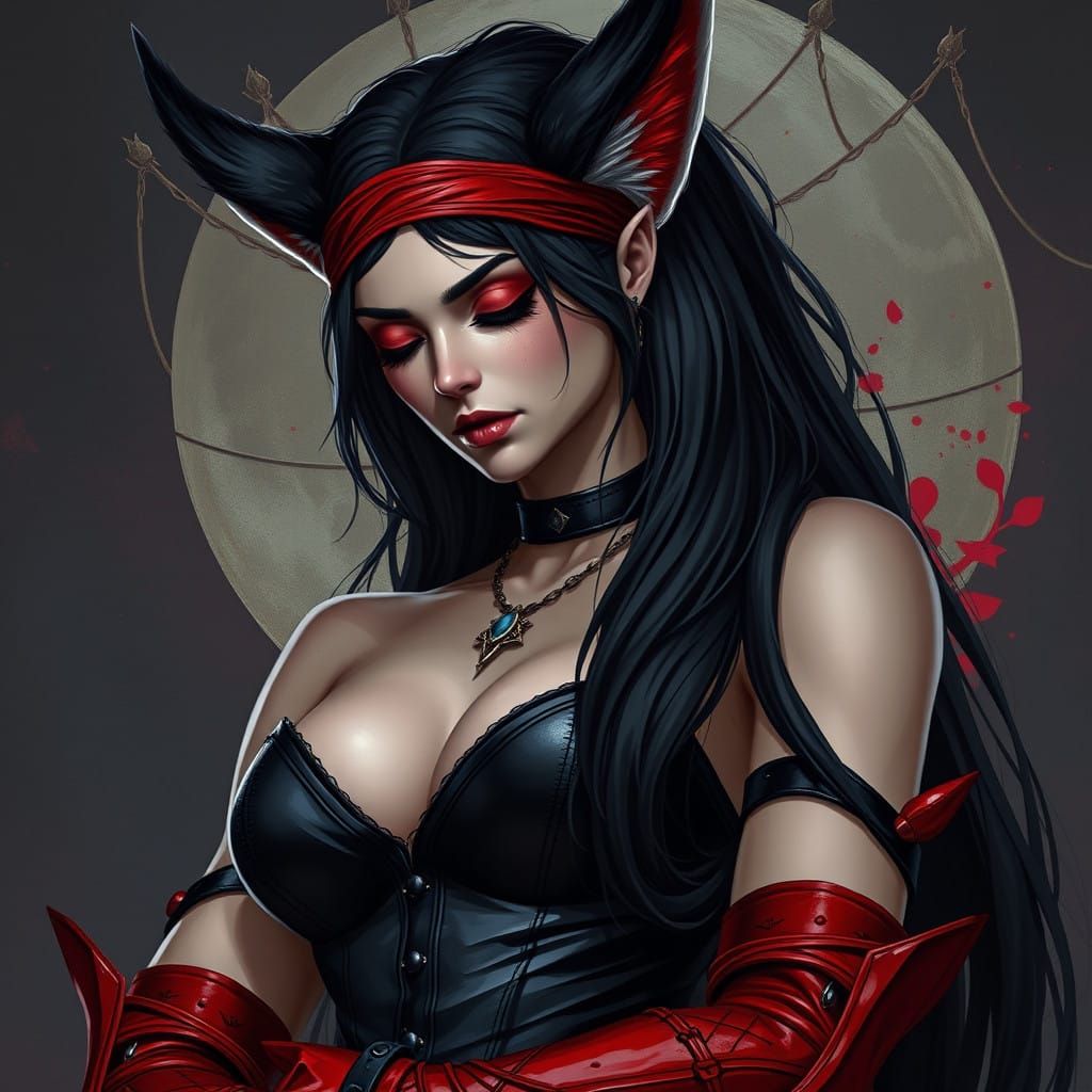 Regal Gothic Queen with Fierce Fennec Fox Ears and Chiseled....