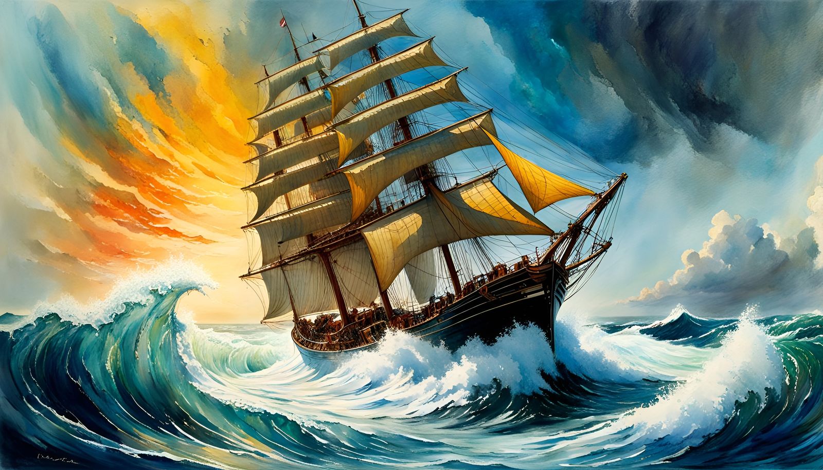 Schooner Bucking Waves: Lyrical Abstraction Seascape