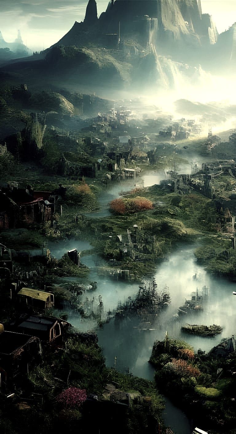 Surreal Frostpunk Landscape in Vibrant Colours and High Cont...