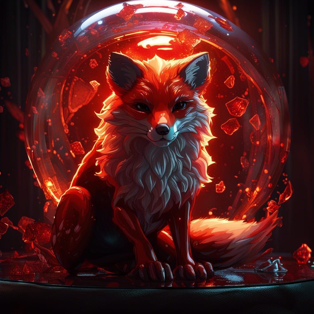Glass Red Fox in Dark Fantasy Style