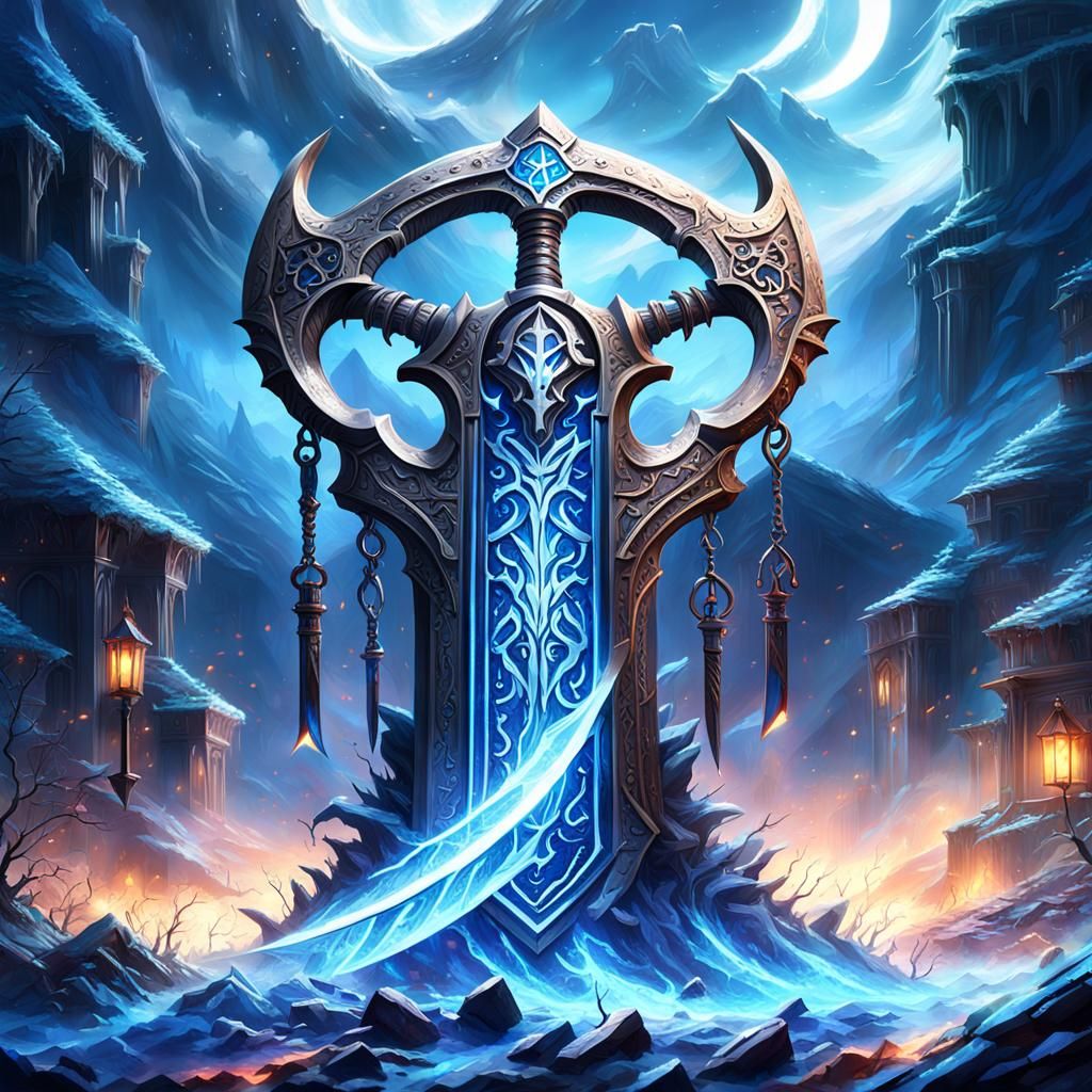 Magical Scythe with Glowing Runes in Digital Painting