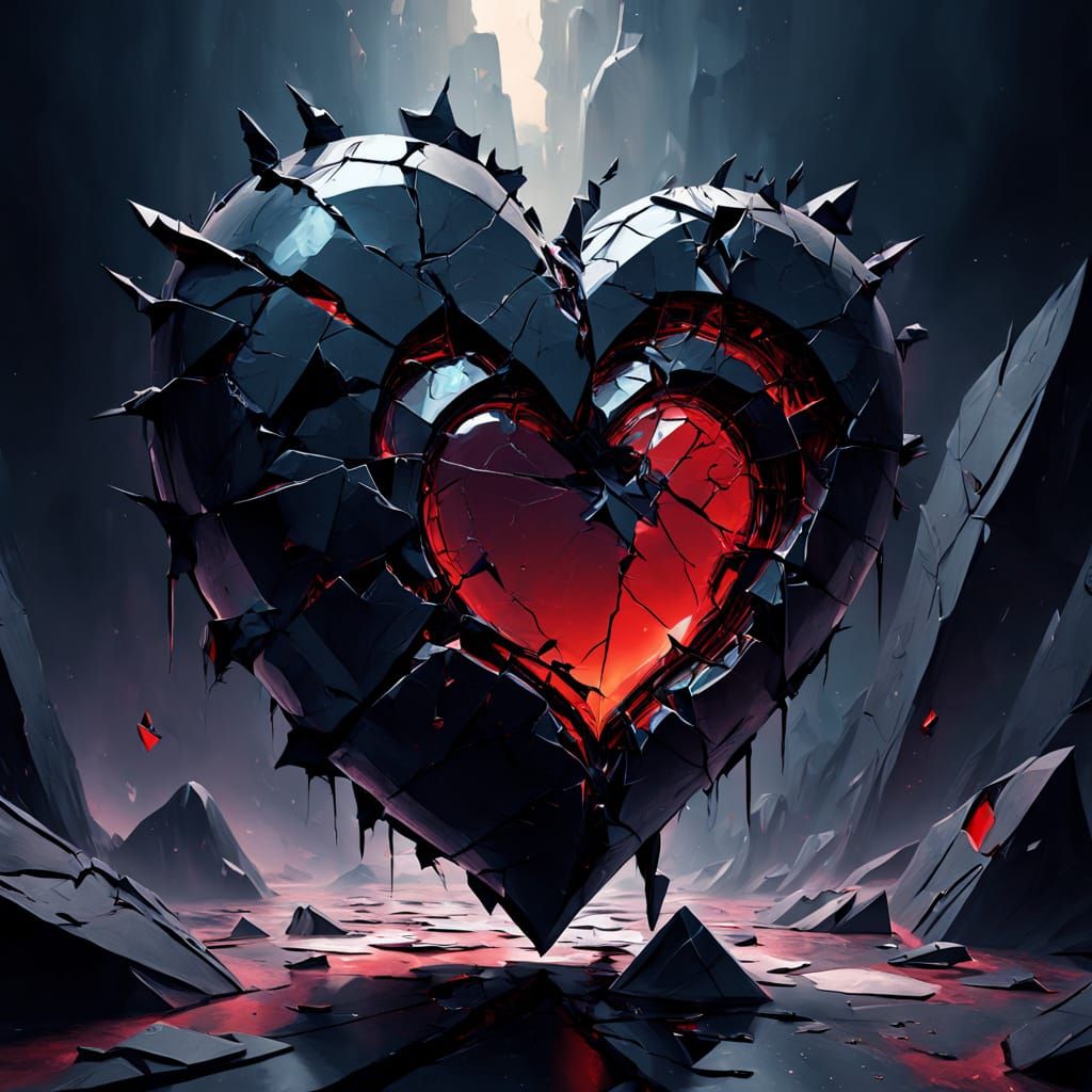 Ethereal Broken Heart in Dark Abstract Space