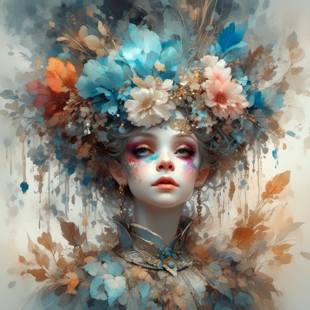 Vintage Portrait of Pierrot, Colombine and Harlequin