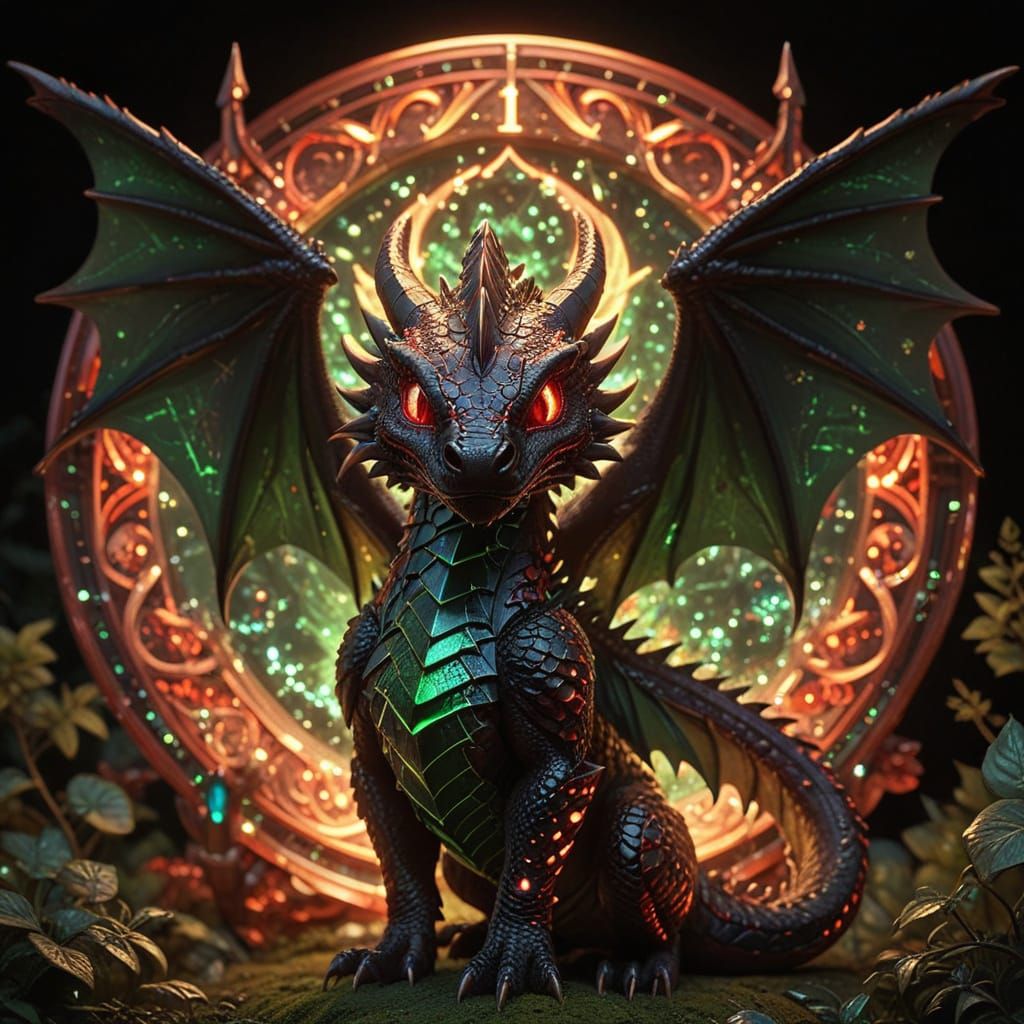 Chibi Wyvern in Alphonse Mucha Style