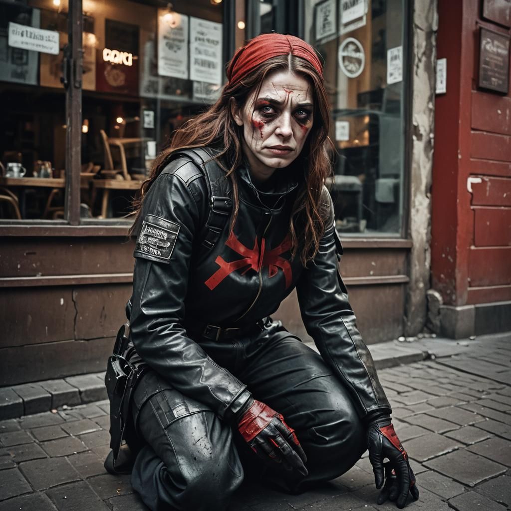 Woman Kneeling Before Crusader Ghost: Ambient Light Portrait