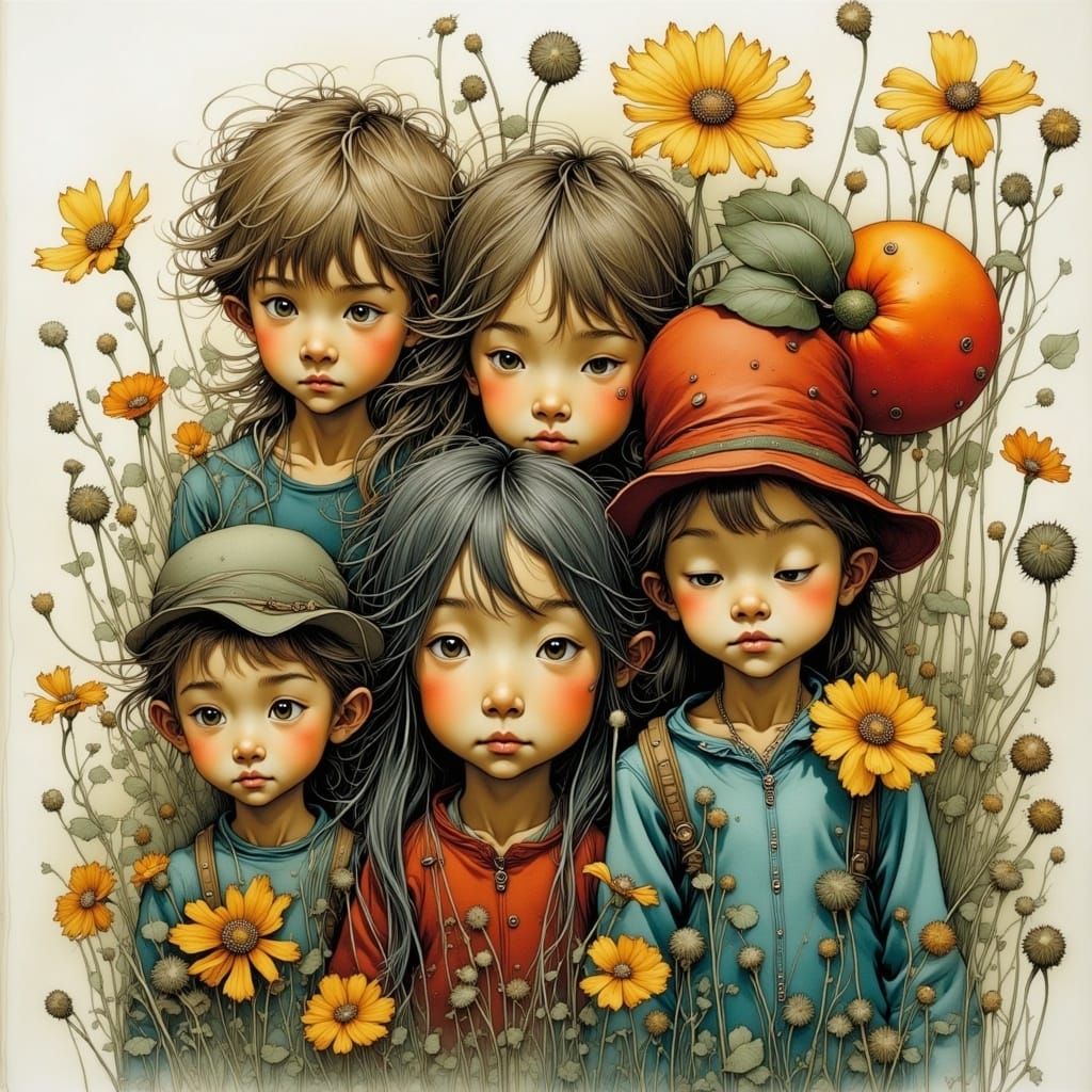 Intricate Fantastical Landscape in Whimsical Style