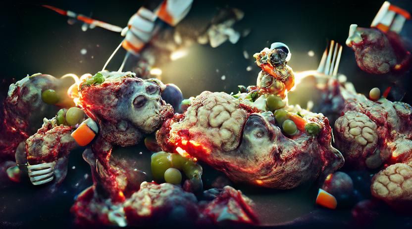Astronaut Zombie Feasting on Brains with Volumetric Lighting