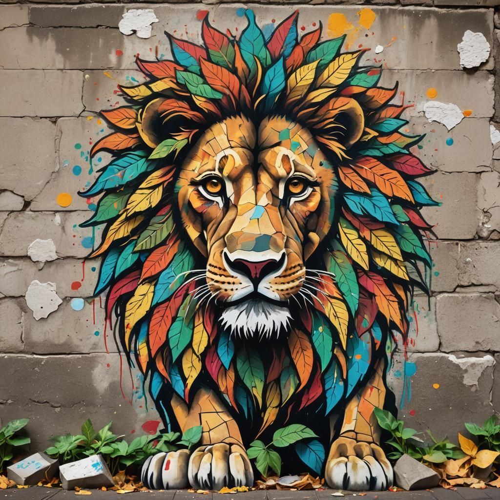 Lion Sculpture in Street Art Style