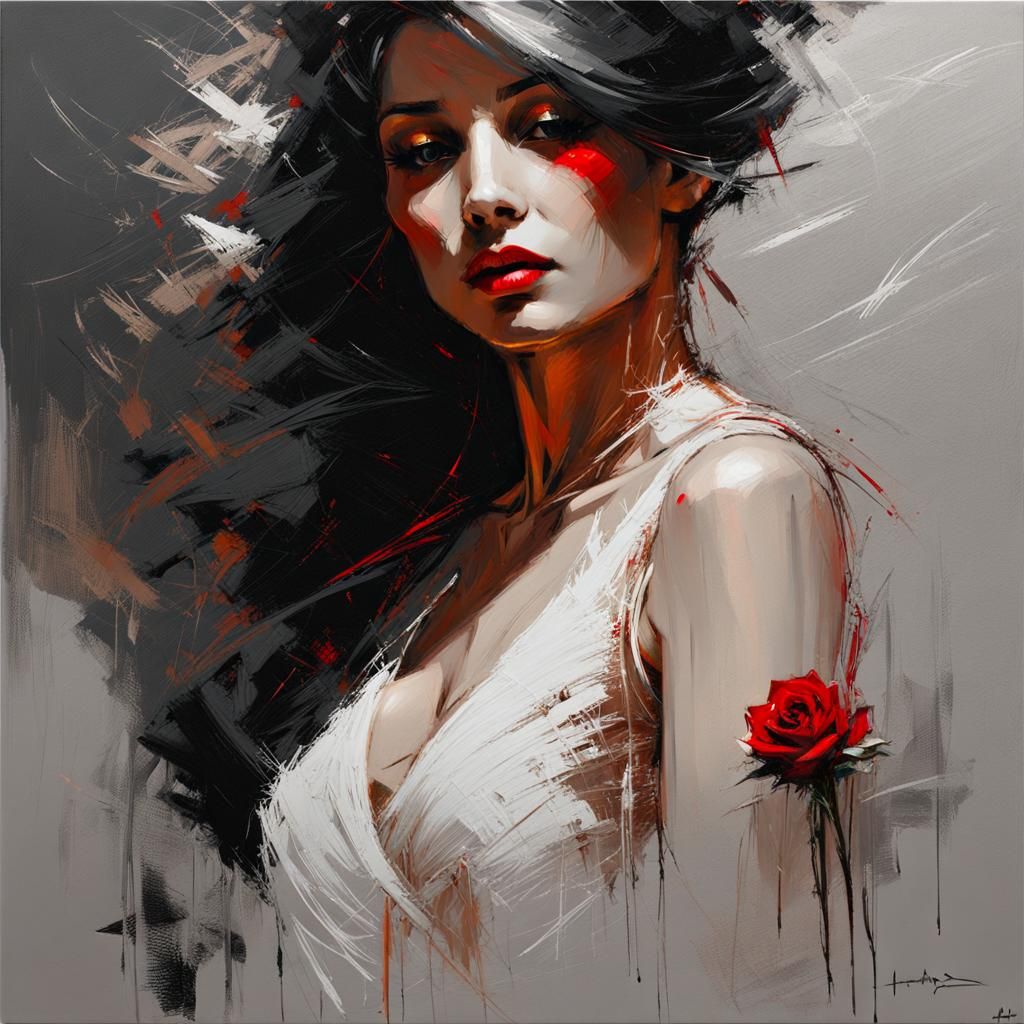 Female Portrait with Rose in Asencio Style
