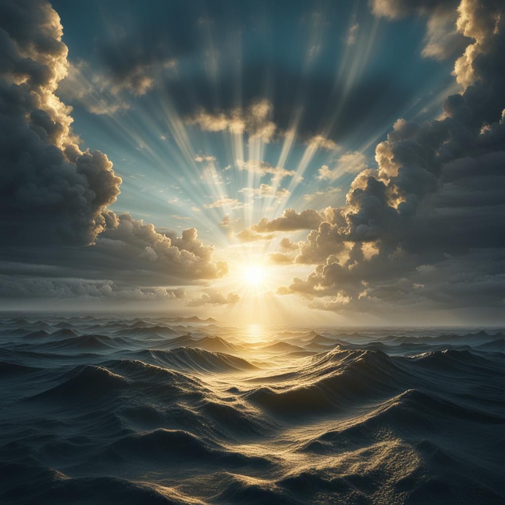 Sun Rays on Calm Sea: Fantasy Concept Art