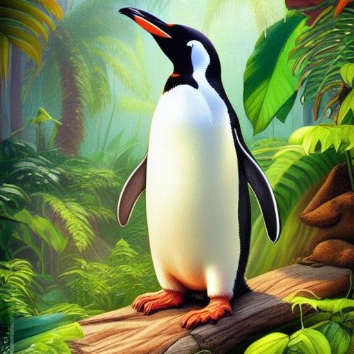 Penguin in Jungle: Pixar-Style Detailed 8k Render