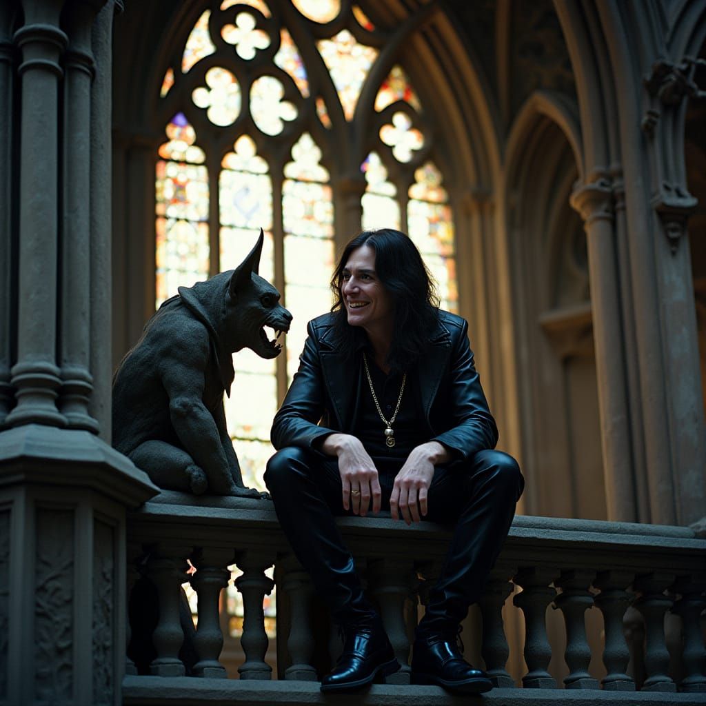 Ozzy Osbourne on Gothic Balcony in Cinematic Style