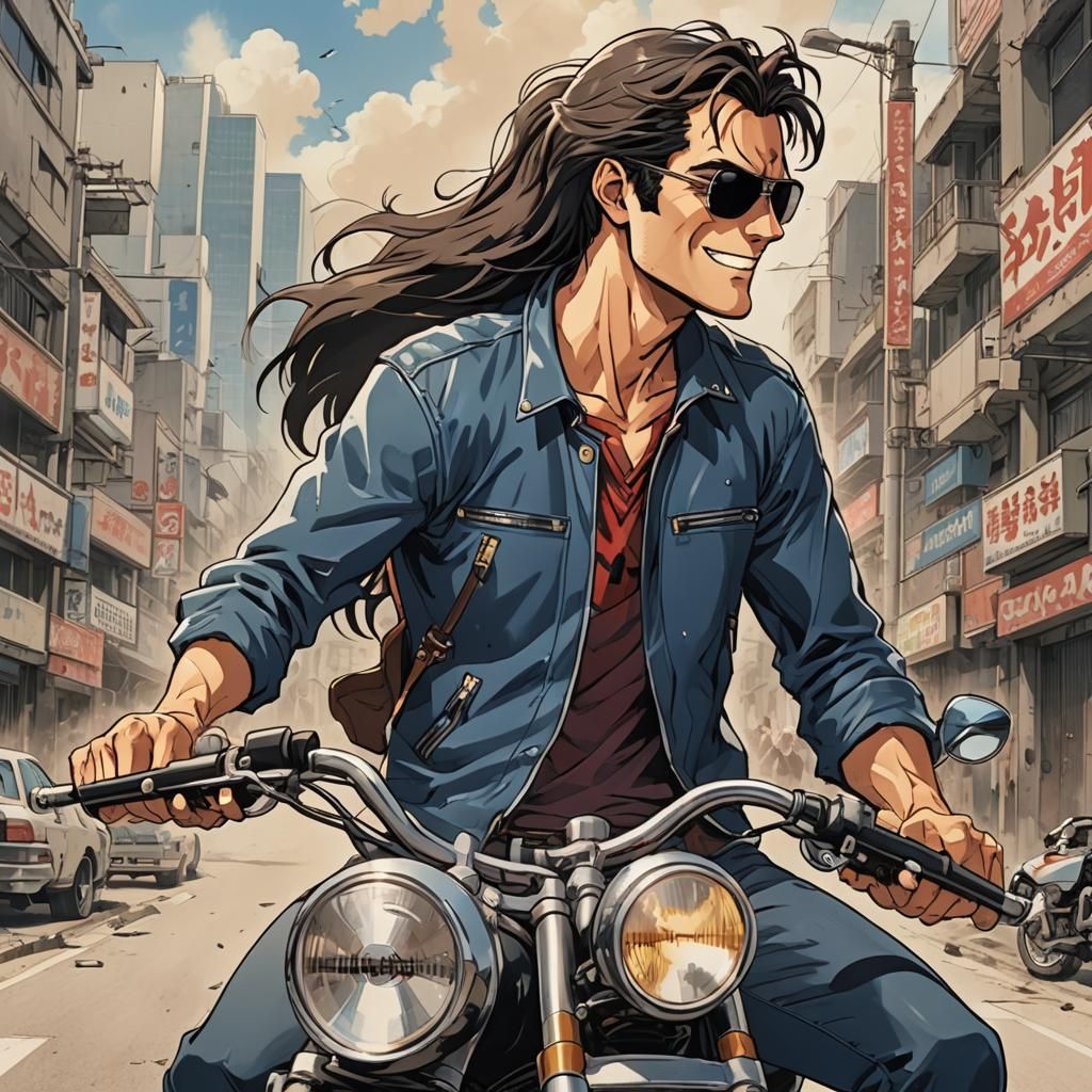 Young Ash Williams Rides a Motorcycle: Anime Style