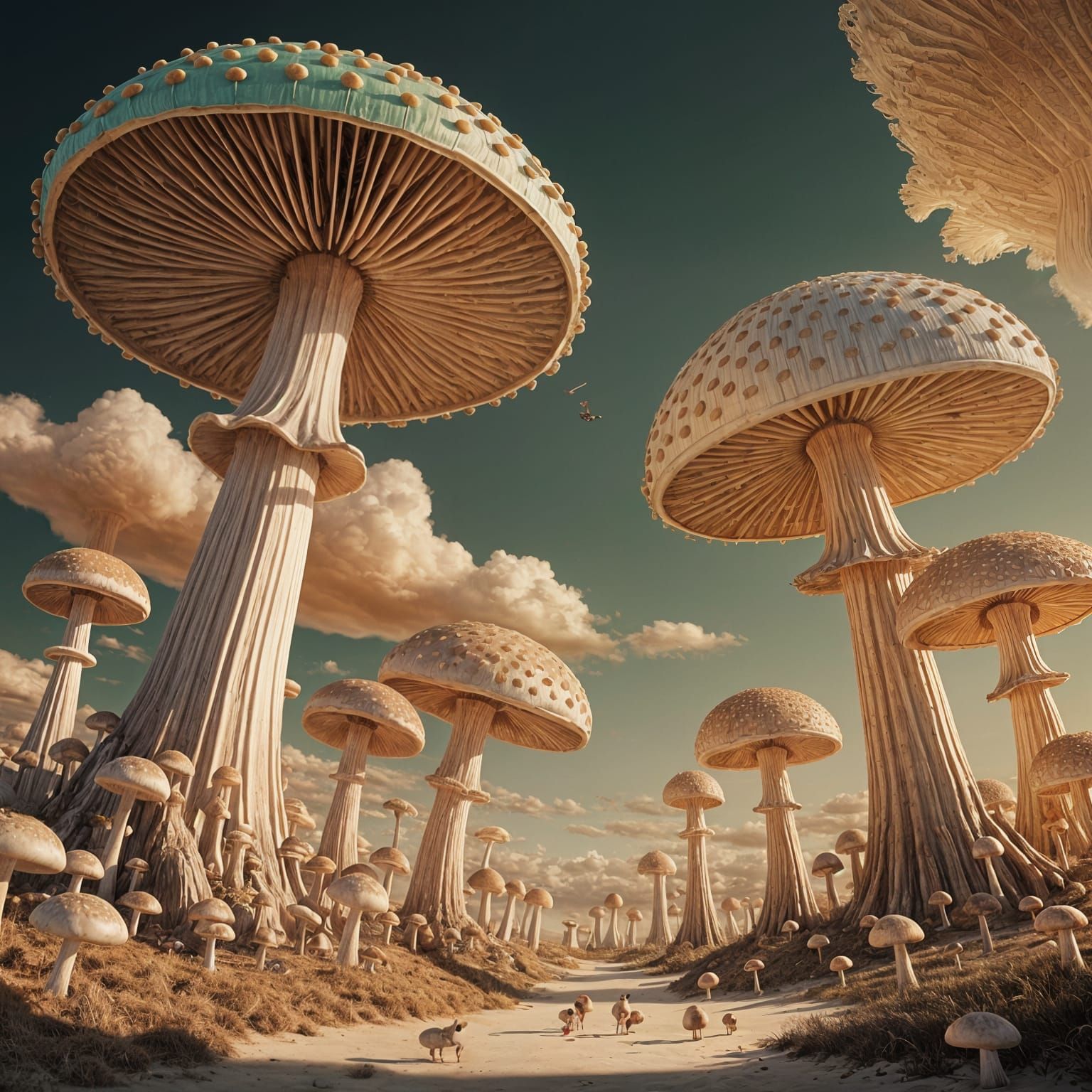 Whimsical Fungi Kingdom in Vibrant Surreal Landscapes