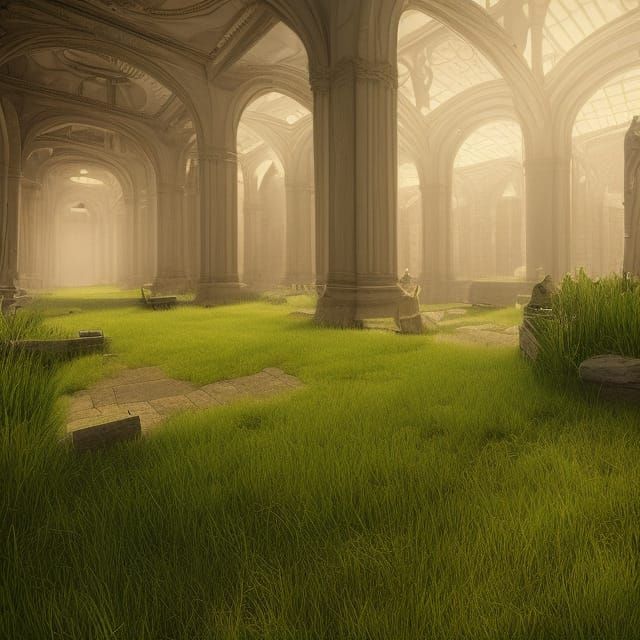 Fantastical Grassy Corridor in Detailed Digital Painting