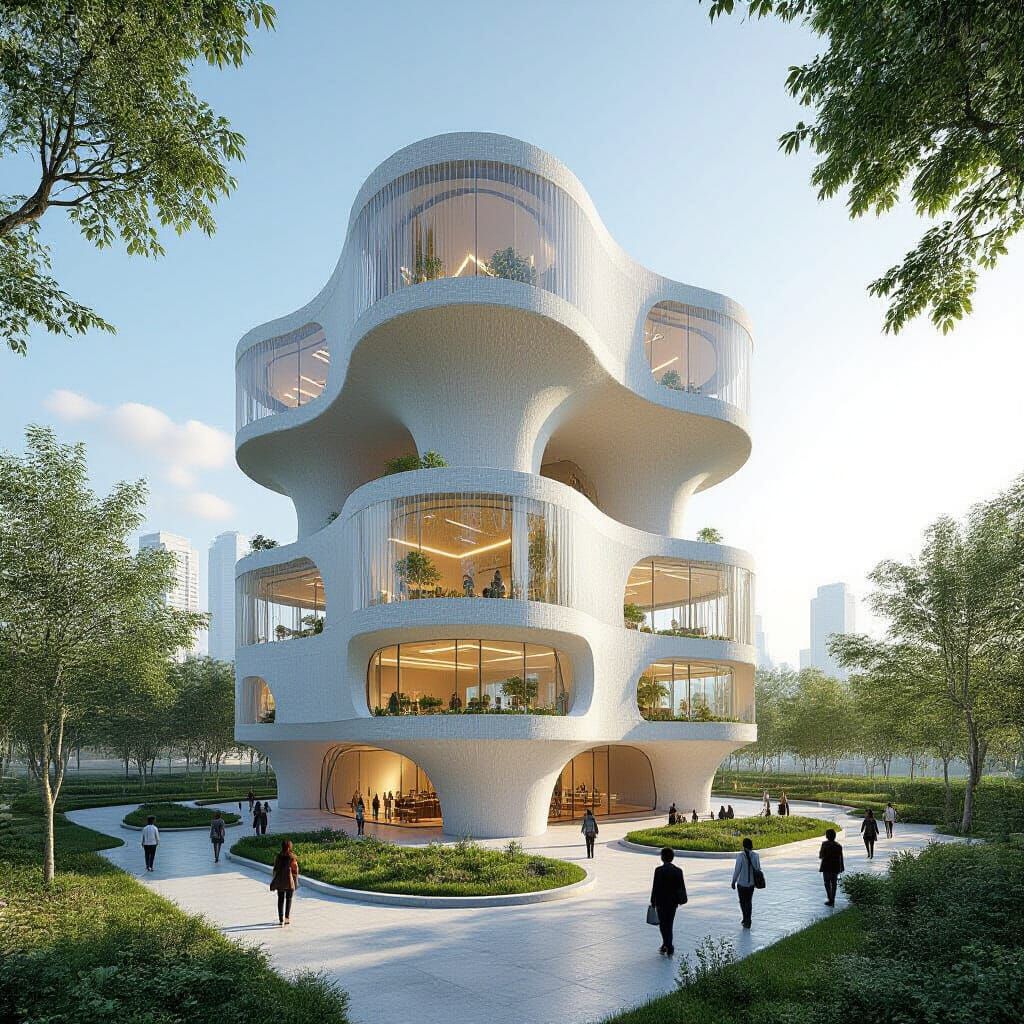 Futuristic Organic Office Complex of Stacked Cylinders