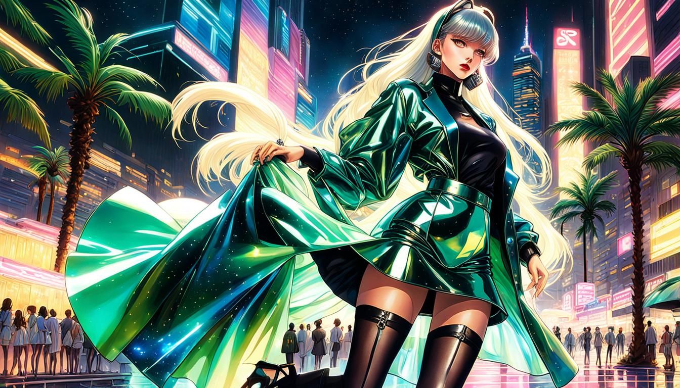 Retro-Futuristic Cyborg Cityscape in Manga Style