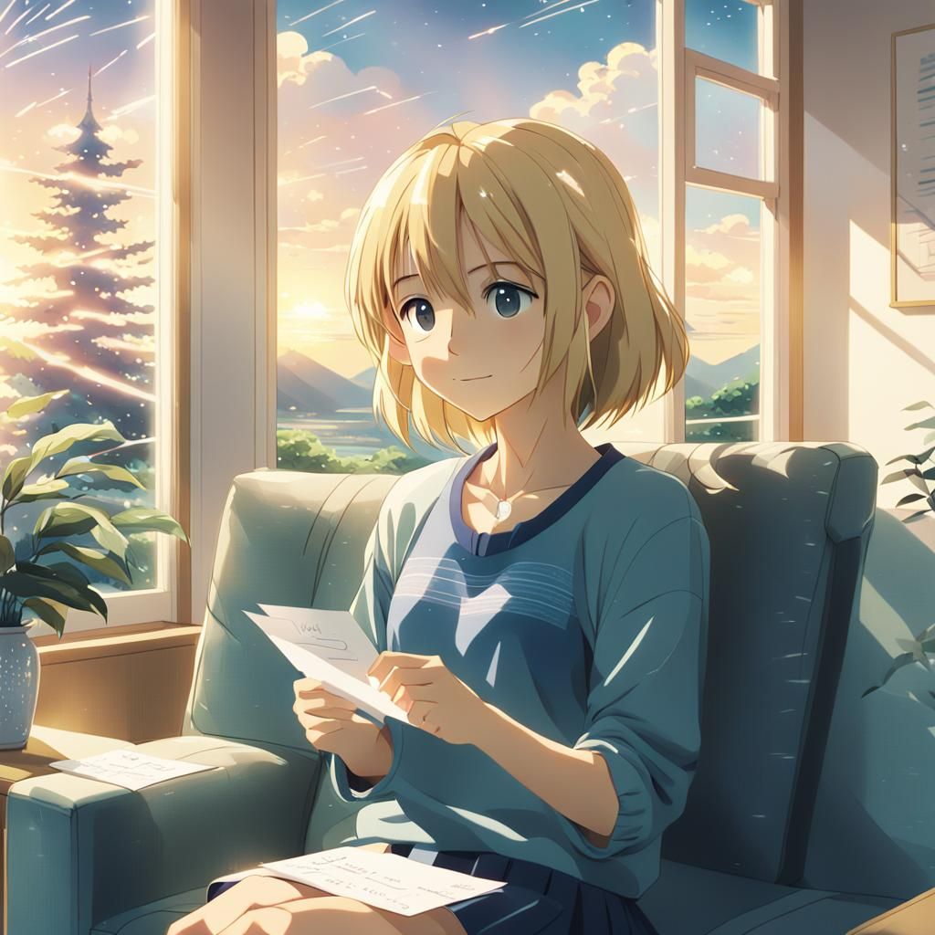 Anime Girl with Letter in Ghibli Style