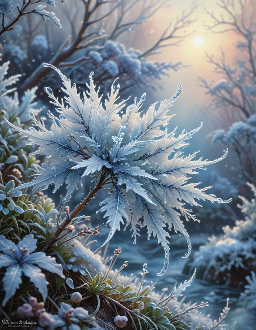 Ethereal Frost Tempest Blooming in Watercolor Style