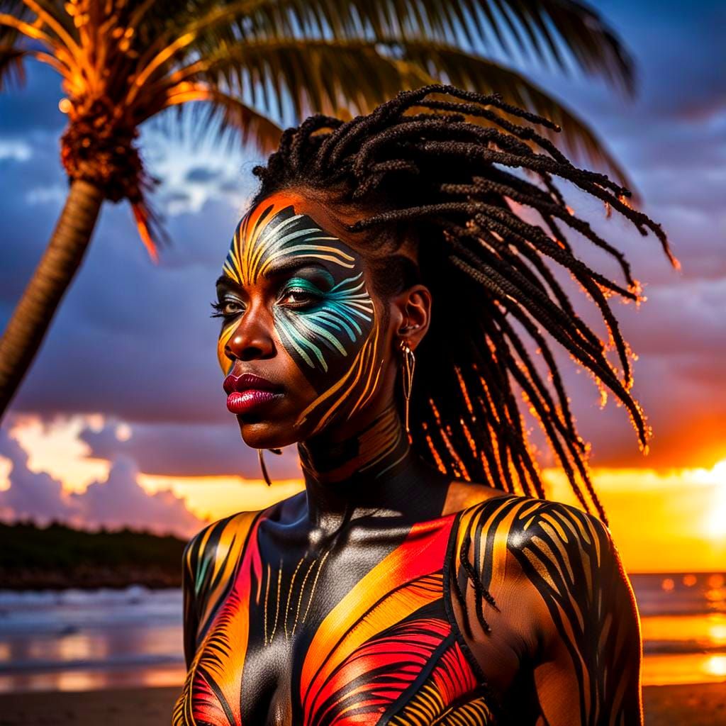 Caribbean Sunset Woman on Puerto Rico Beach