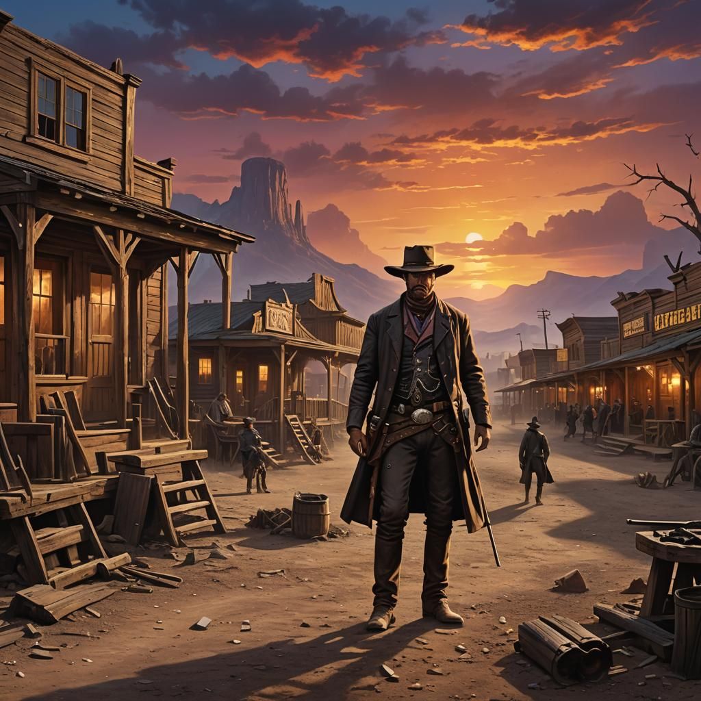 Wild West Gunslinger at Dusk, Matte Painting