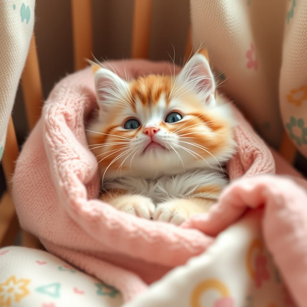 Whimsical Baby Cat in Pastel Paradise